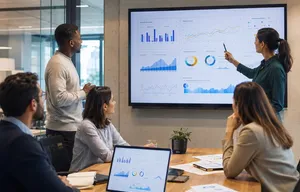 Team analysing predictable and unpredictable demand in a supply chain planning meeting.