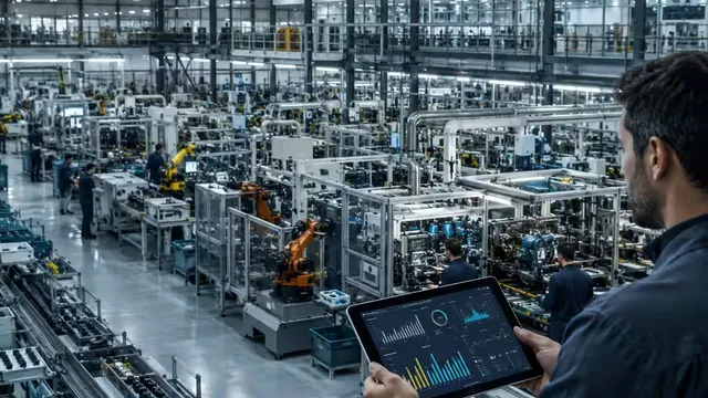 Executive analyzing operational stress testing in a production plant.