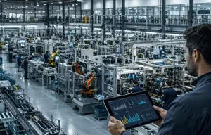 Executive analyzing operational stress testing in a production plant.
